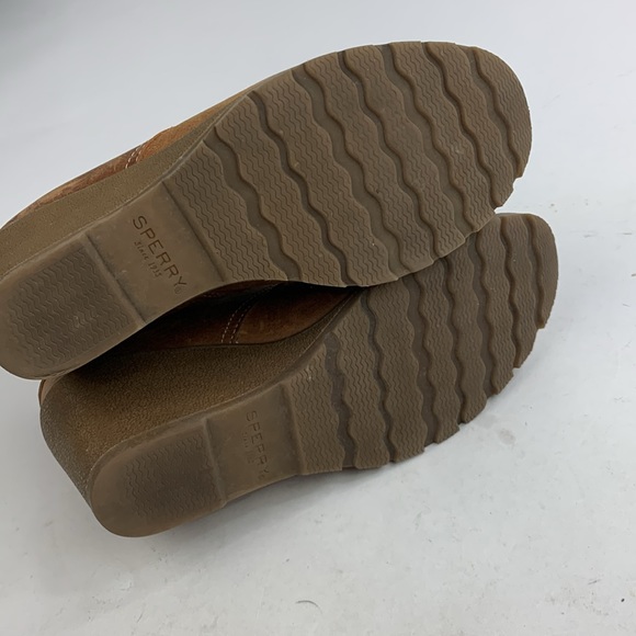 Sperry Wedge Heel leather Booties Boots Size 8.5 Light Brown Leather laces - Picture 9 of 14